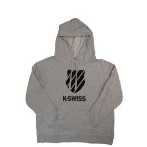 Mens Hoodie Sweatshirt Large Gray Heathered Kangaroo Pocket Pullover K-Swiss